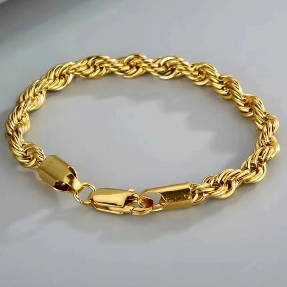 Fashion Jewelry Jewelry - ⭐ Beautiful New 7.75" Diamond Cut Rope Bracelet 4mm Wide 18K Gold ⭐